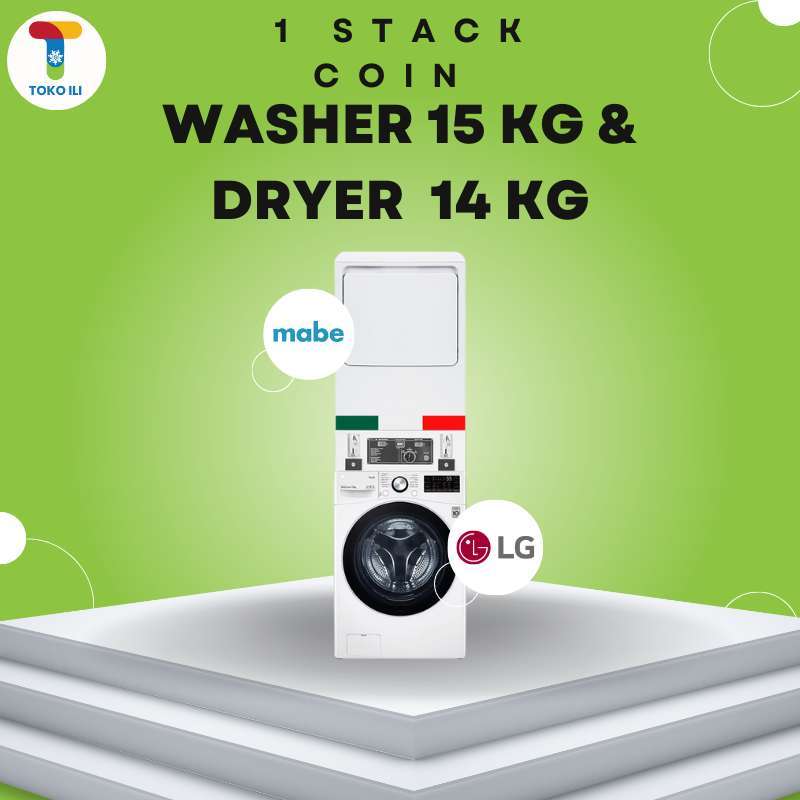Jual LG Washer 15kg F2515STGW + Mabe Dryer 14kg 1 STACK di Seller Toko