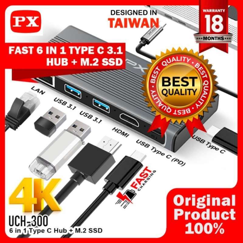 Promo Multiport 6In1 Type C 3.1 Hub Adapter Usb 3.0 Ssd Hdmi Lan Px Uch ...