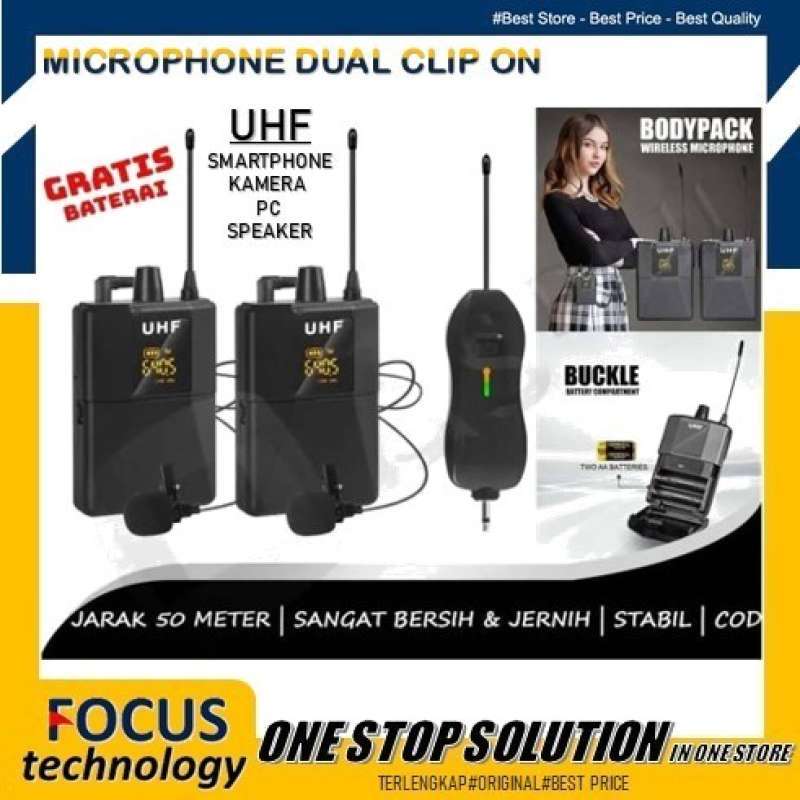 Promo Microphone wireless mic clip on UHF smartphone / kamera / pc / speaker Diskon 17 di