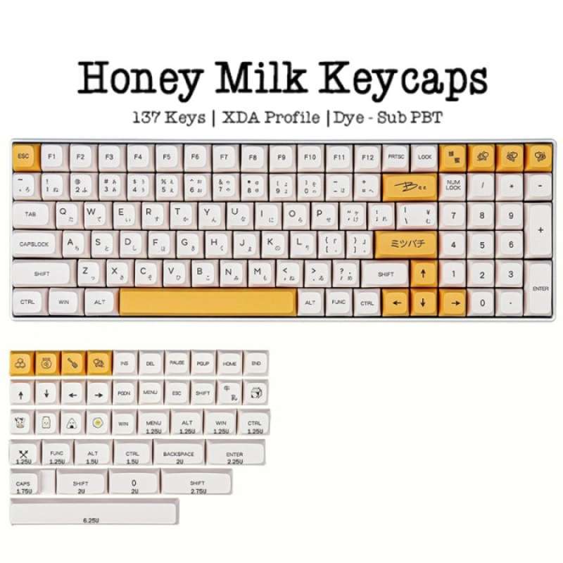 Jual Keycaps PBT Honey & Milk XDA Profile Sublim Mechanical Keyboard