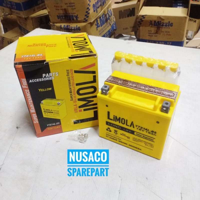 Jual Aki Accu Limola YTX14L BS 12V 12Ah Aki Moge BMW Harley Ninja ZX di