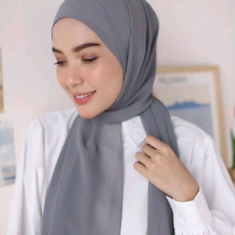 Jual Pashmina CERUTI BABYDOLL Shawl Polos DARK GREY ABU TUA di
