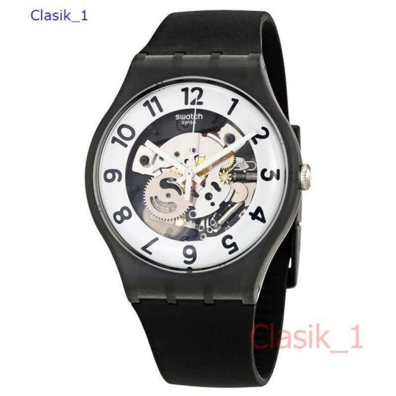 Original 100%!! Jam Tangan Pria Swatch Skeleton SUOB134 Black Garansi Resmi  Tahun
