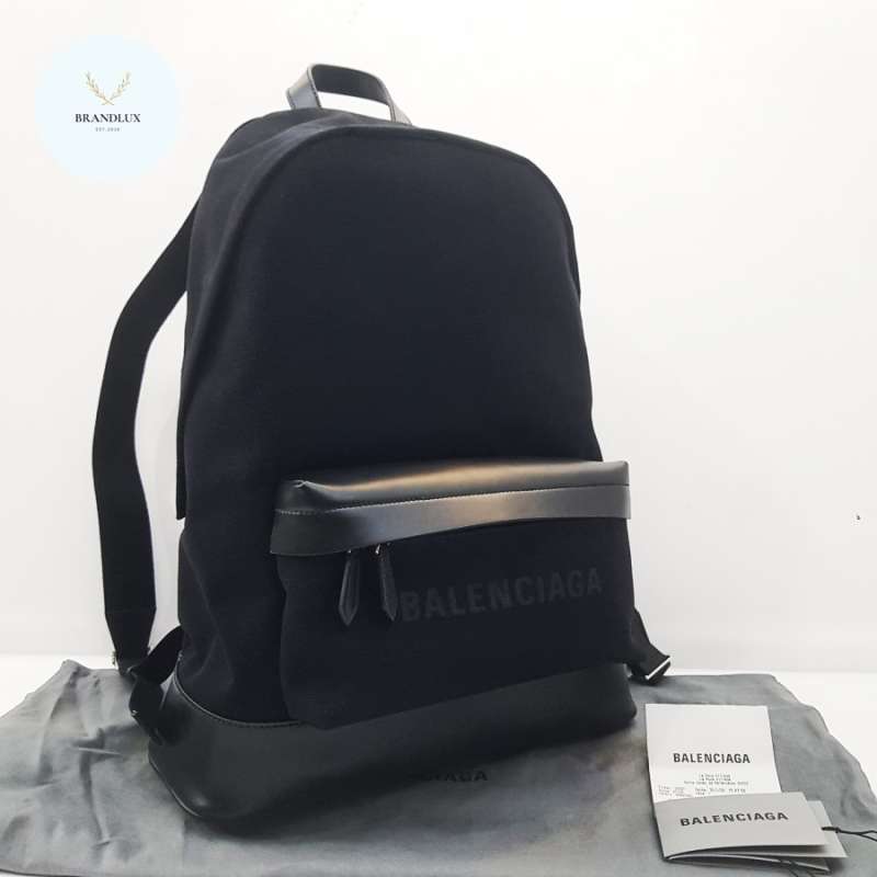 BALENCIAGA mix Canvas Leather Logo Backpack Rucksack 100% Authentic