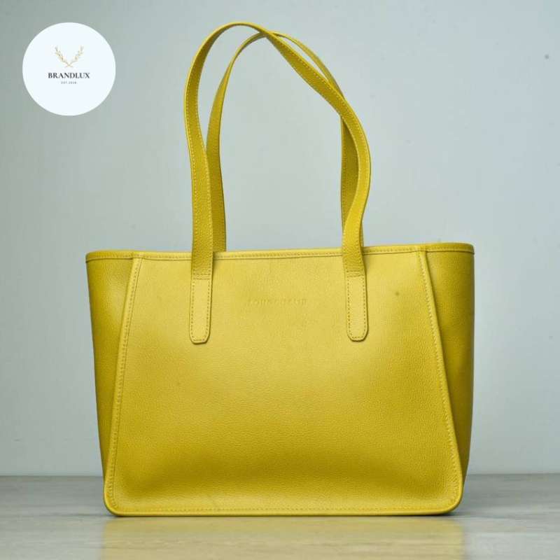 Longchamp Foulonne Tote Yellow Top Zipper Medium 100% Authentic