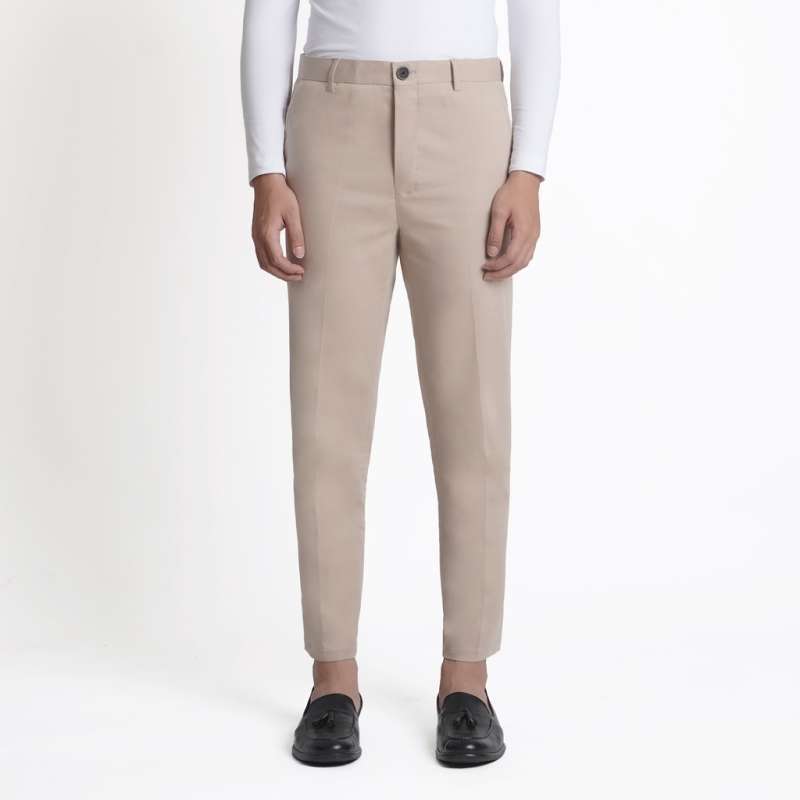 Promo Kasual Celana Chino Ankle Pants Slim Fit Cream Khaki Diskon - Main Image