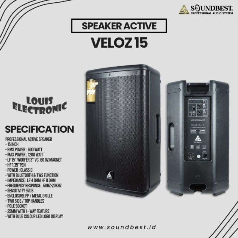 Speaker Aktif 15 Inch SOUNDBEST Veloz 15 Bluetooth 1200W Pcs