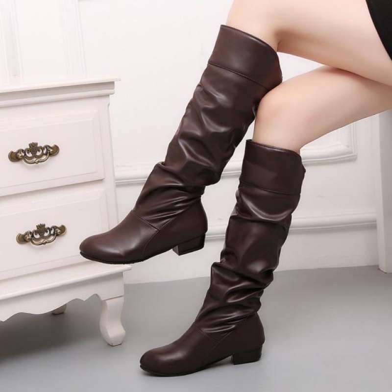 GST Leather High Knee Boots Diana sepatu kulit panjang overknee winter  fashionable musim dingin wanita