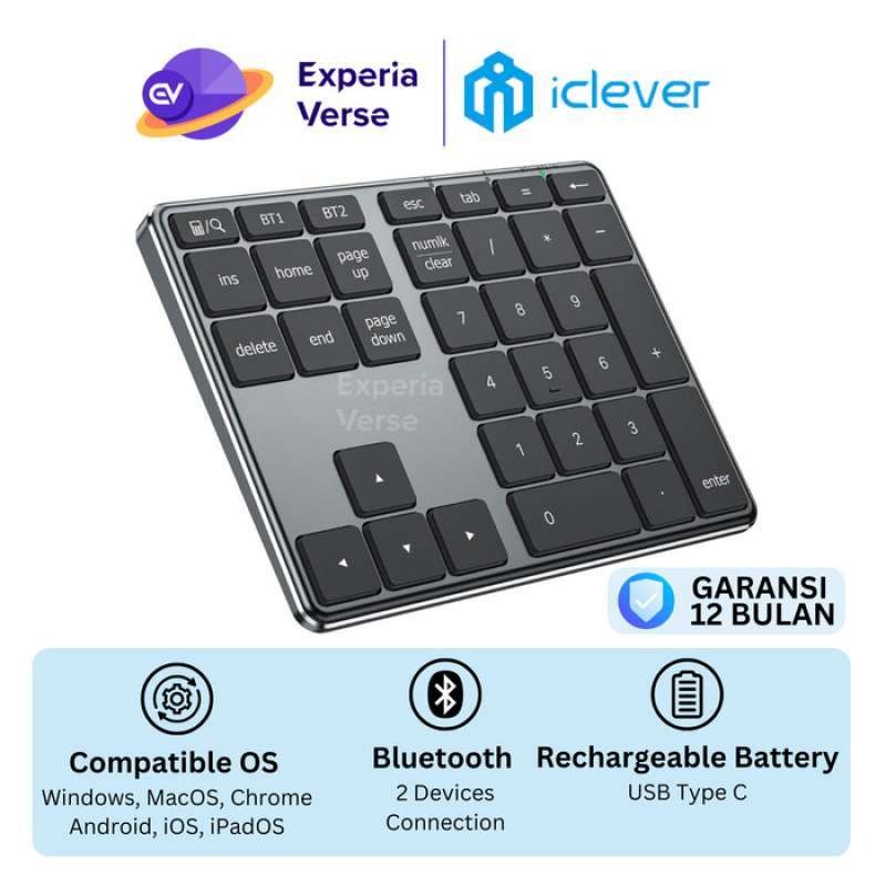 Promo Iclever Kp10 Bluetooth 5.1 Wireless 34 Keys Numpad Keypad ...