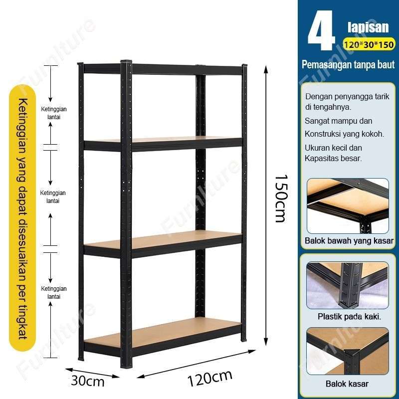Promo Rak Besi Serbaguna 5 Susun Rak Besi Gudang - 4l120x30x150⬛ Hitam ...