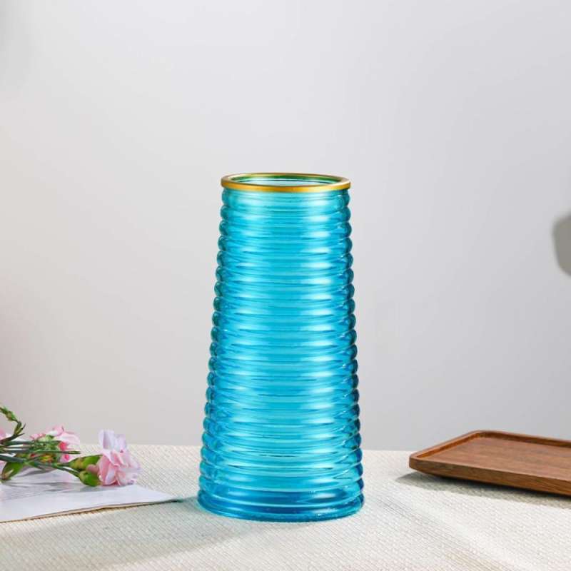 Jual Qintong Vas Bunga Kaca Silinder Corrugated Nordic Simple Glass