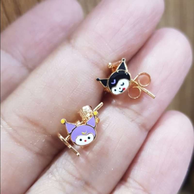 Jual Giwang Anting Tusuk Anak Anak Emas Sanrio Kuromi Warna - Kuromi 1