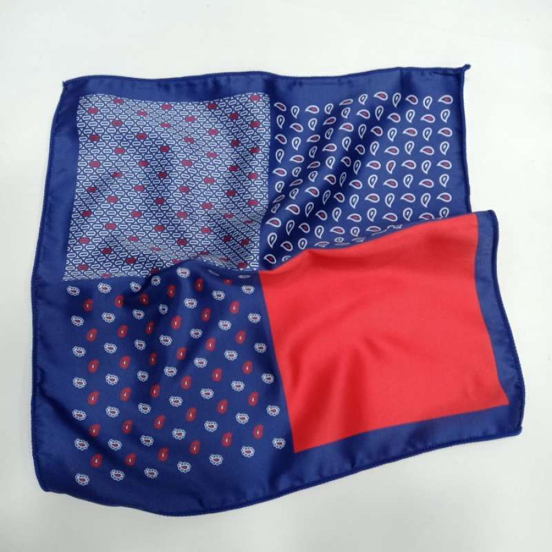 Jual Pocket Square Merah Motif Biru Hanky Sapu Tangan Jas Blazer Pria