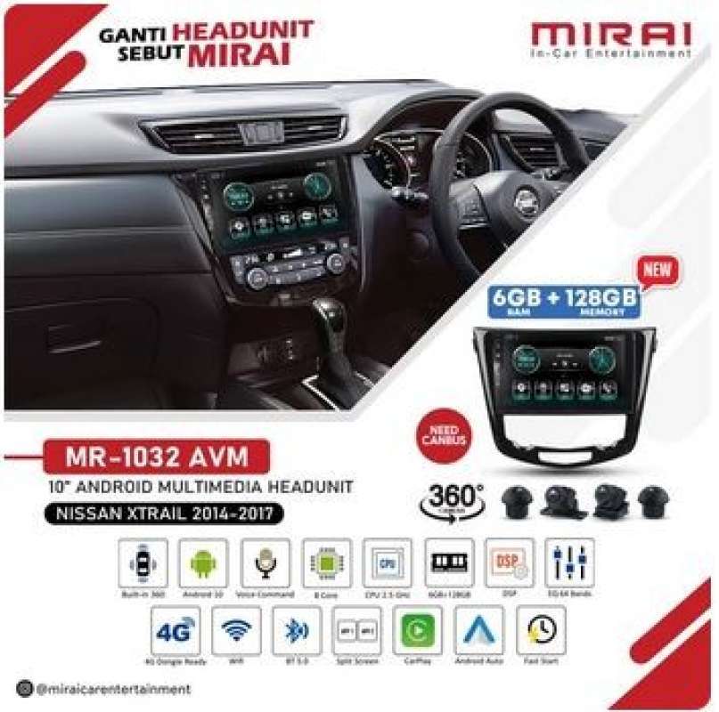 Promo Head Unit Android Mirai 1032 Avm Nissan Xtrail 2014-2017 Ram 6 ...