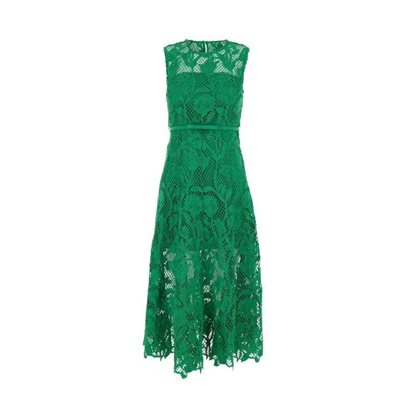 Self Portrait Flower Lace Sleeveless Midi Dress Green