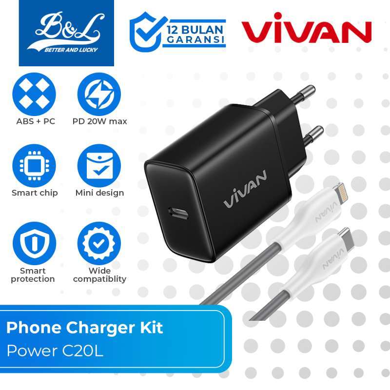 Promo Vivan Power C20l Quick Charger Type-c Pd 20W Set Kabel Type