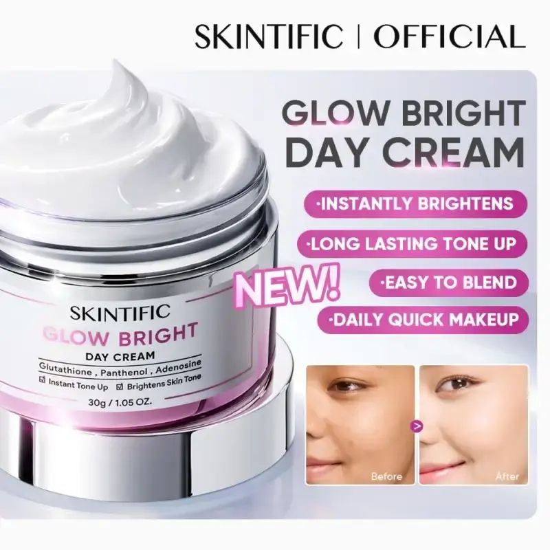 SKINTIFIC – Glow Bright Day Cream Tone Up Moisturizer untuk Wajah & Leher 30 gr