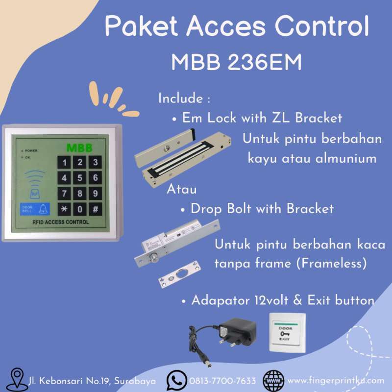 Jual Access Control Door System Rfid Zkteco Mbb 236em Smart Door Lock
