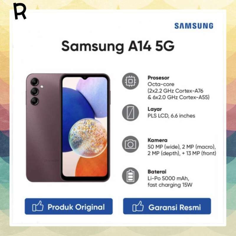 Promo Samsung Galaxy A14 5G 6/128GB NFC Octa-Core Auto Focus 50MP ...
