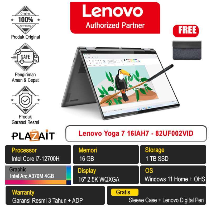 Jual Lenovo Yoga 7 16IAH7 – 82UF002VID /Intel Core i7-12700H/16GB/1TB ...