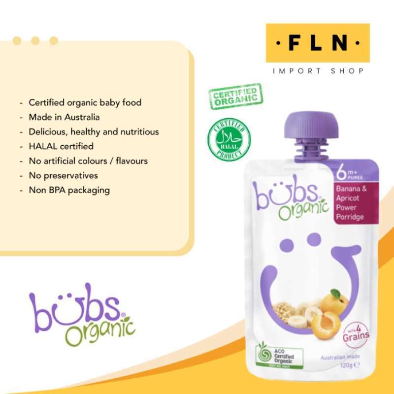 Promo Bubs Organic Pf Banana & Apricot Power Porridge 6+ 120G Diskon 23