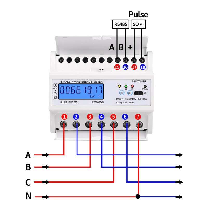 Jual Din Rail Electric 3 Phase Energy Meter Monitor Rs485 Modbus Rtu ...