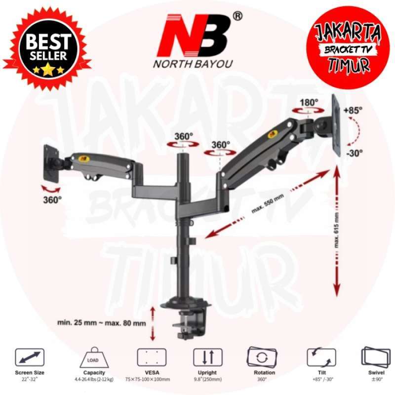 Promo North Bayou Bracket Monitor 22 - 32 Inch Nb H180 Dual Arm Diskon ...