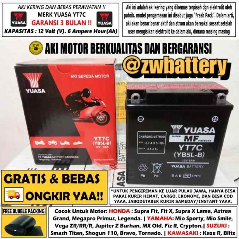 Promo Aki Motor Yuasa Yt7C (Yb5L-B) Kering Untuk Supra, Jupiter Z