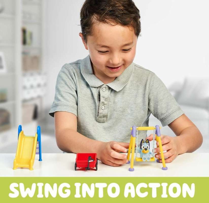 Bluey Park Playset With Bluey Figure, Wagon, Swing & Slide - Mini Playground Toy For Kids 13016