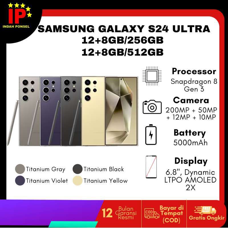 Jual SAMSUNG GALAXY S24 ULTRA 5G RAM 12GB/256 GB & 12GB/512 GB GARANSI RESMI NASIONAL 512GB