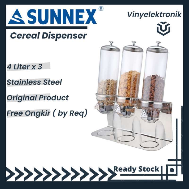Promo Sunnex Cereal Dispenser Kaca Hotel Triple Cap. 3X4 Liter Sx-U13 ...