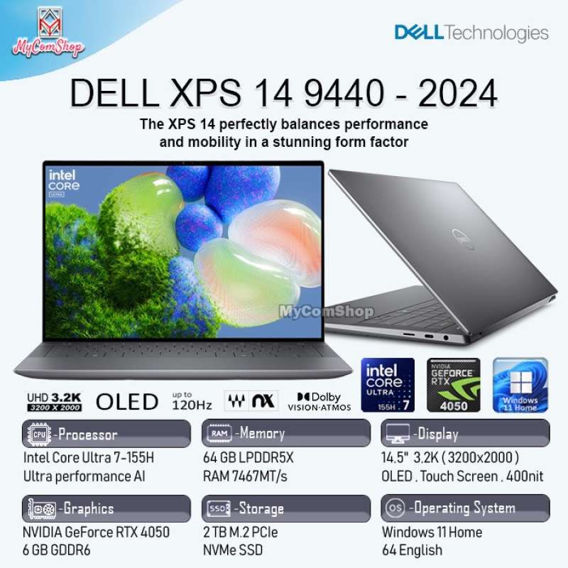Jual Dell Xps 14 9440 Ultra 7-155h 64gb 2tb Ssd Rtx 4050 6gb 14