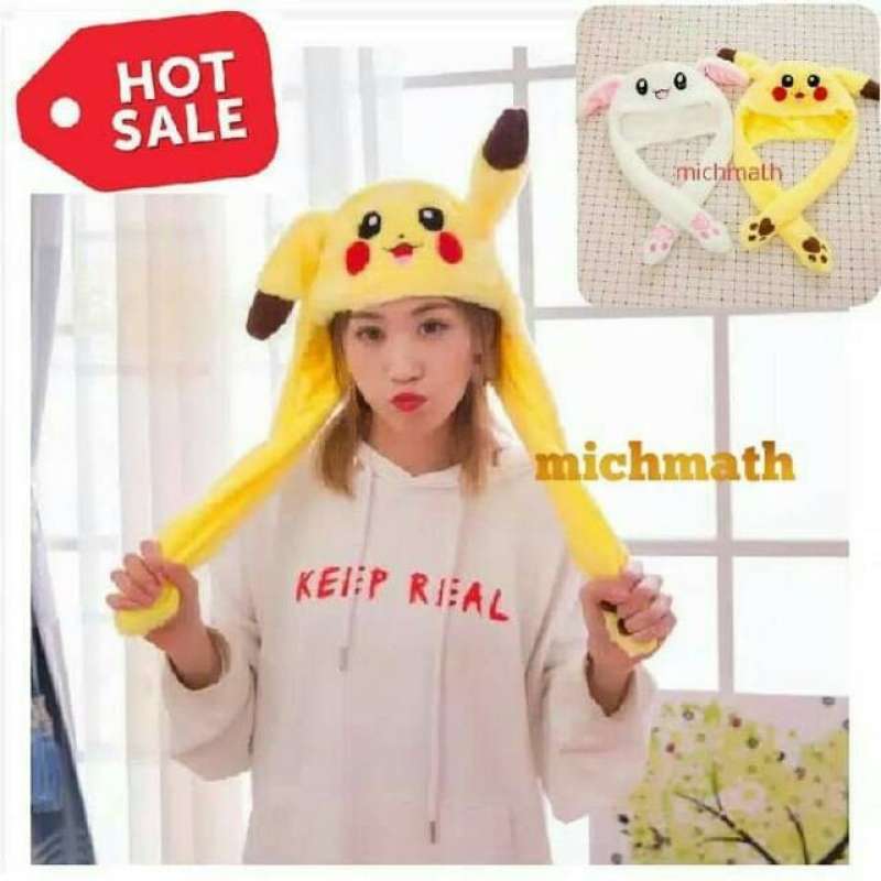 Promo Topi Pikachu Dan Rabbit Bisa Gerak Telinga Naik Turun Pikachu Hat ...