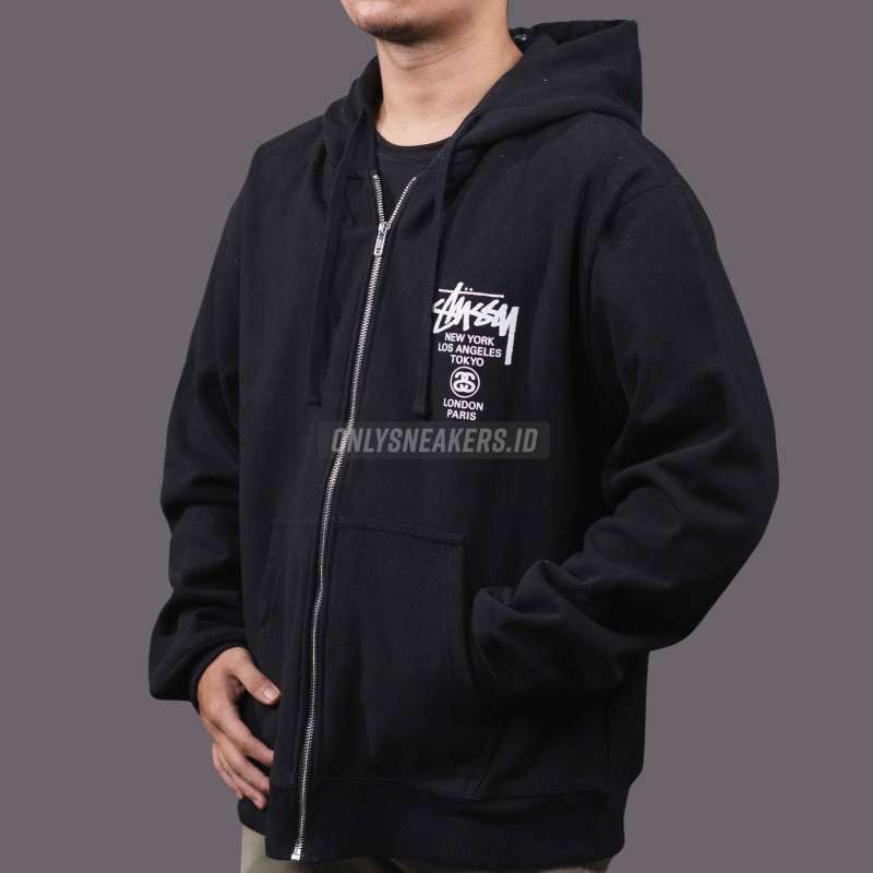 Jual Stussy World Tour Zip Hoodie Black (100% Authentic) Di Seller