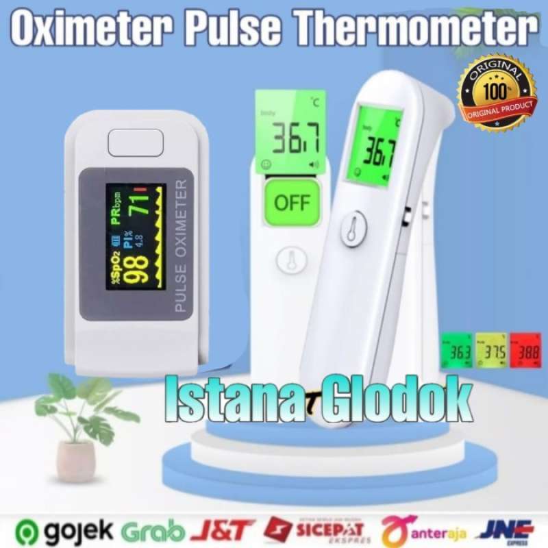 Promo Paket 2in1 Oximeter Oximetry Sp02+thermometer Gun Infrared Akurat