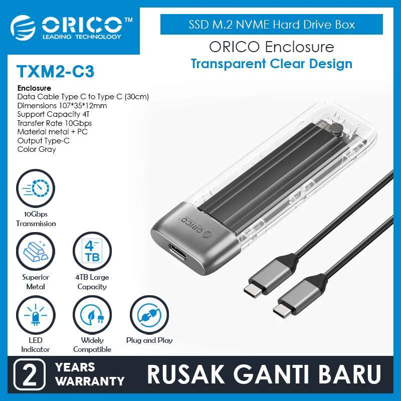 ORICO NVME SSD Enclosures USB C 10Gbps Metal+PC Hard Drive Box,  Tool-Free TXM2-C3