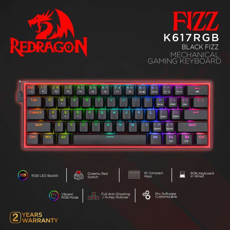 Promo Redragon Mechanical Gaming Keyboard 60% Black Fizz - K617rgb ...