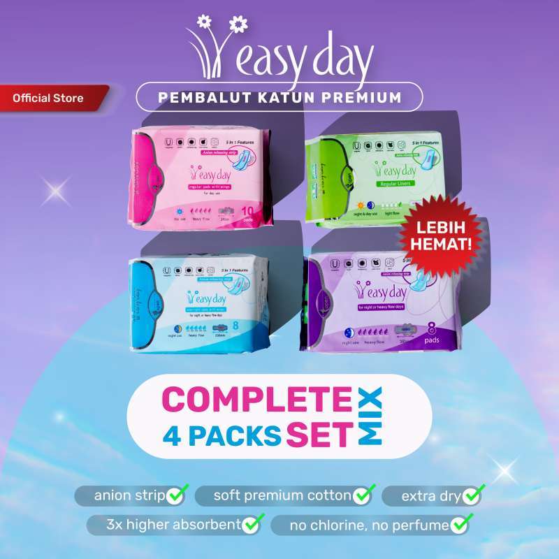 Promo 4 Pack Bundle Easyday Pembalut Wanita | 1 Panty + 1 Day + 1 Night ...