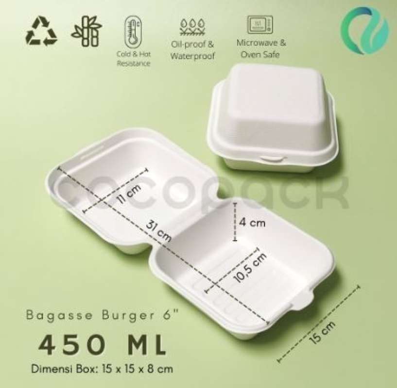 Jual Sale (25 Pcs) Bagasse Clamshell 6 450ml Burger Box Sugarcane Food ...