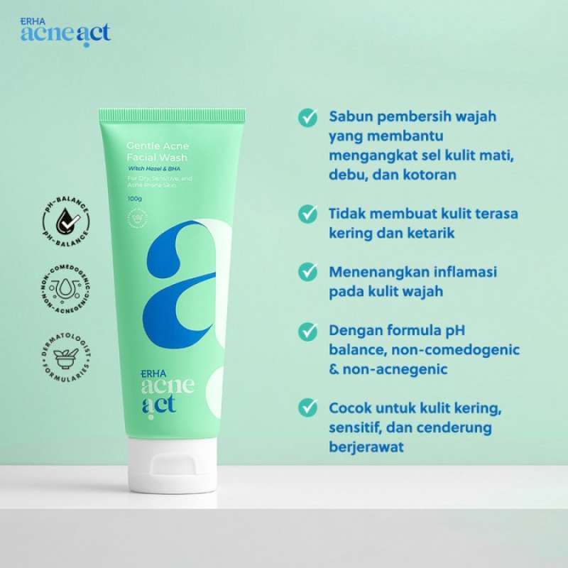 Jual Erha Acne Act Gentle Acne Facial Wash Witch Hazel Bha Sabun Wajah ...