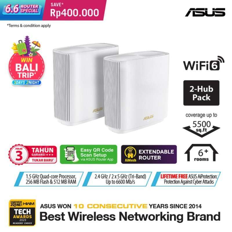 Jual Asus Zenwifi Ax-6600 Whole-home Tri-band Mesh Wifi 6 System Xt8 ...