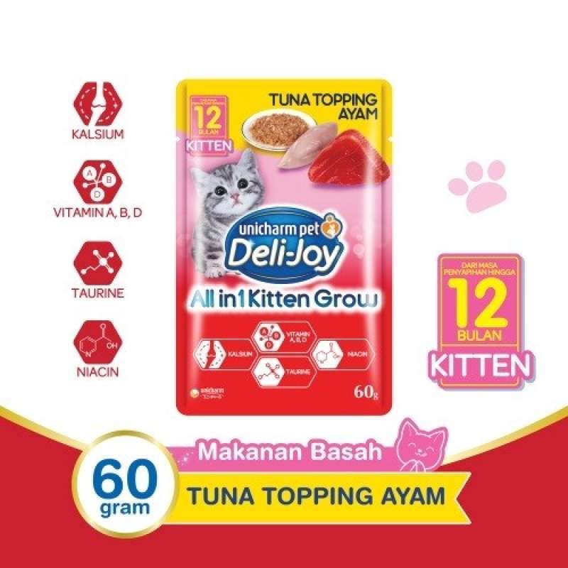 Jual Deli joy Makanan Kucing Basah Kitten Tuna Topping Ayam 60g Di jual-deli-joy-makanan-kucing-basah-kitten-tuna-topping-ayam-60g-di