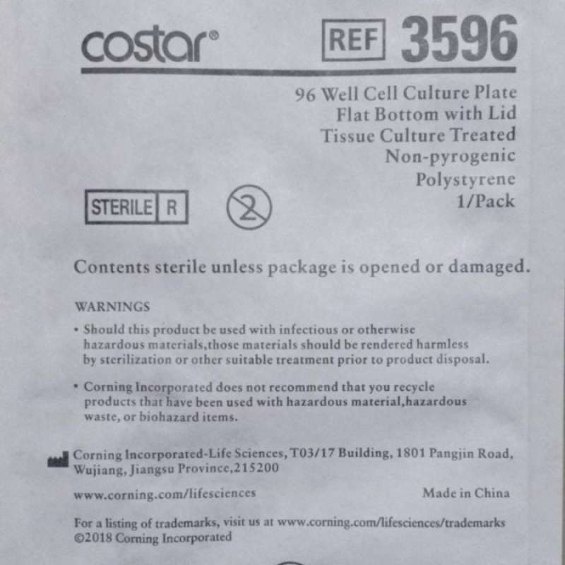 Jual Corning 3596 Costar 96 Well Cell Culture Cluster Sterile Original