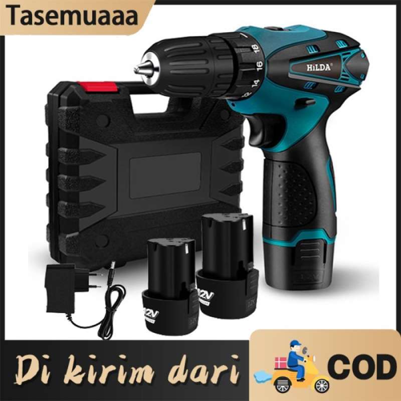 Promo Promo- 12v Makita Blue Lithium Bor Listrik Set Alat Bor Listrik
