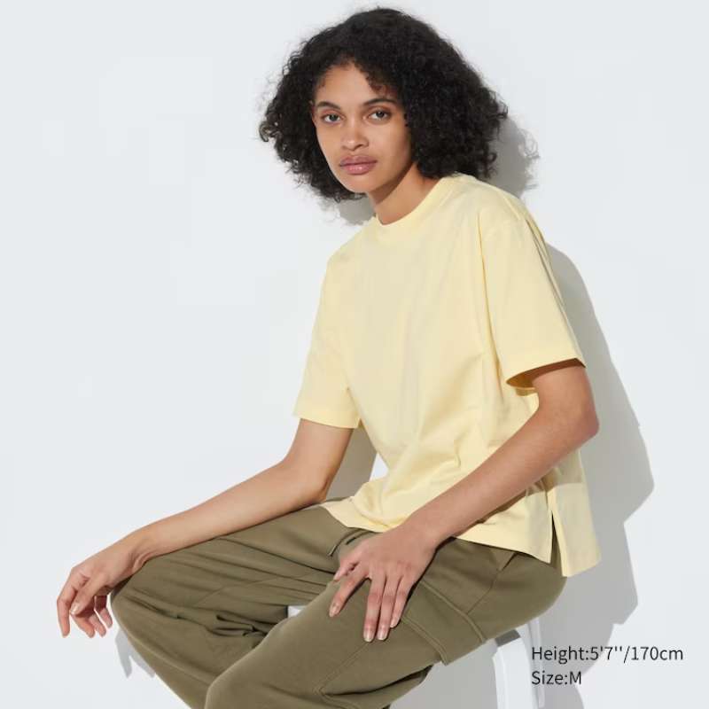 UNIQLO AIRism Cotton T-Shirt Katun Wanita Lengan Pendek Cream
