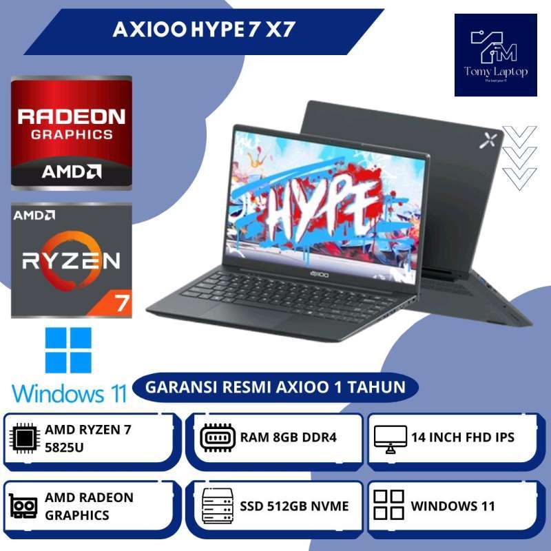 LAPTOP BARU AXIOO HYPE X7 AMD RYZEN 7-5825U AMD RADEON RAM 8GB DDR4 SSD  512GB NVME 14INCH FHD IPS GRY