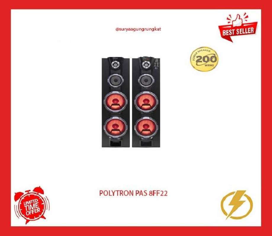 Polytron 8 Inch USB Bluetooth Speaker dengan Super Bass dan Surround Mode, Dua Woofer, untuk Pencinta Musik, Pas untuk Karaoke dan Pemakaian Rumah