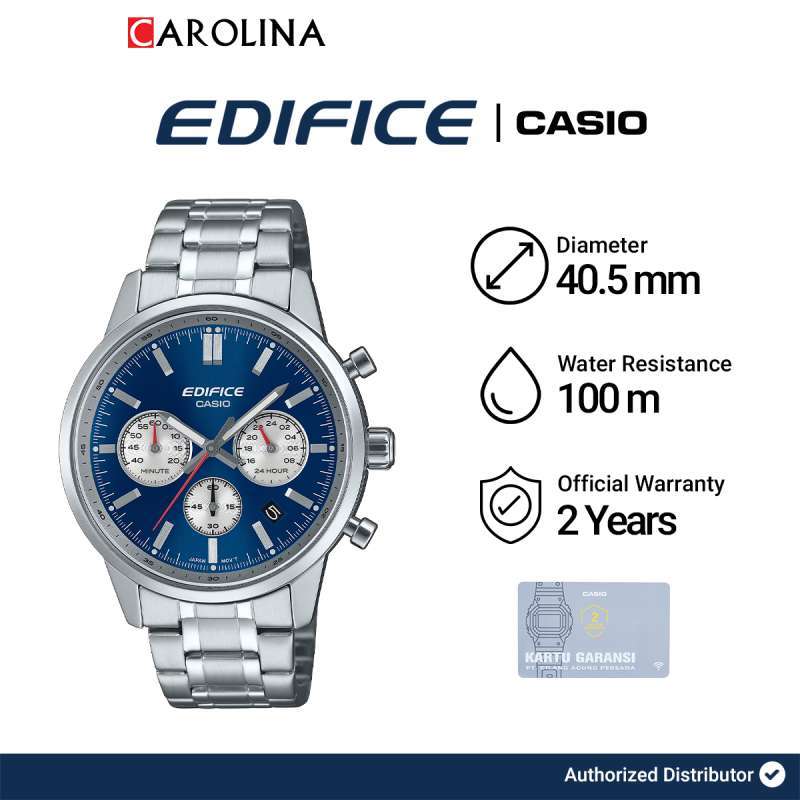 Jam Tangan Pria Casio Edifice Standard EFR-575D-2A Chronograph Blue Dial  Stainless Steel Band