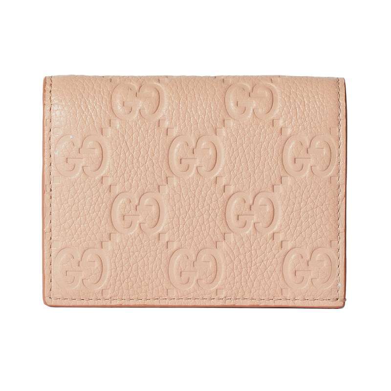 Gucci GG Emblem Mini Bifold Wallet Grained Leather Light Pink
