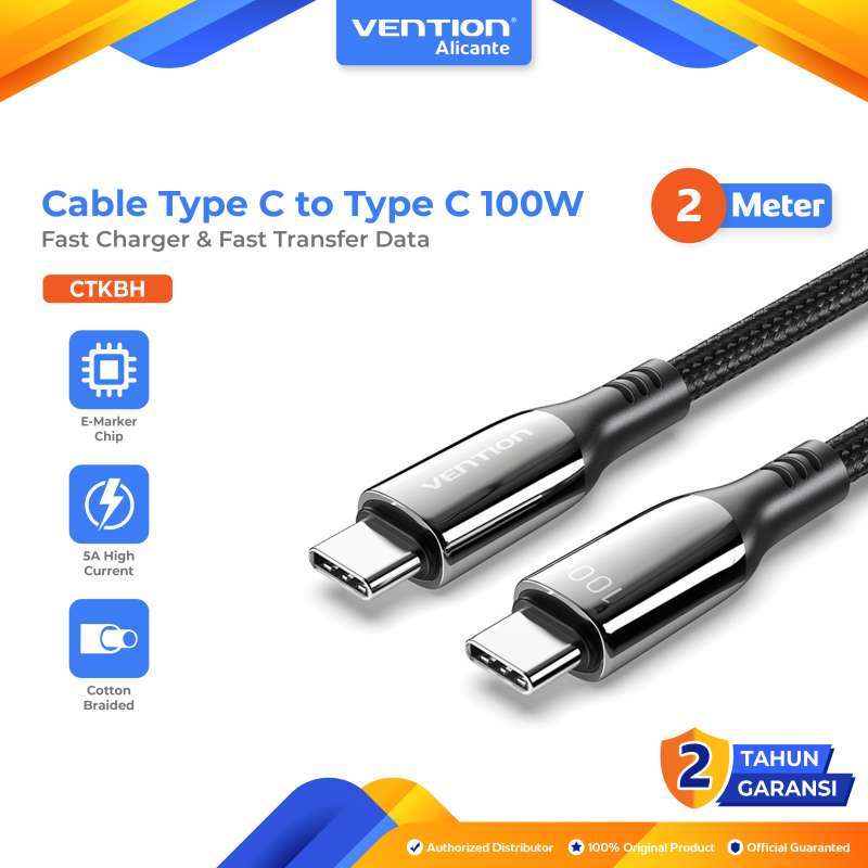 Jual Vention Kabel Charger Data Type C To Type C Fast Charging 100w 5a ...